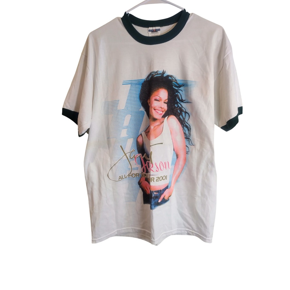 Vintage Janet Jackson All For You Tour 2001 Ringer T-Shirt Jerzees White Large